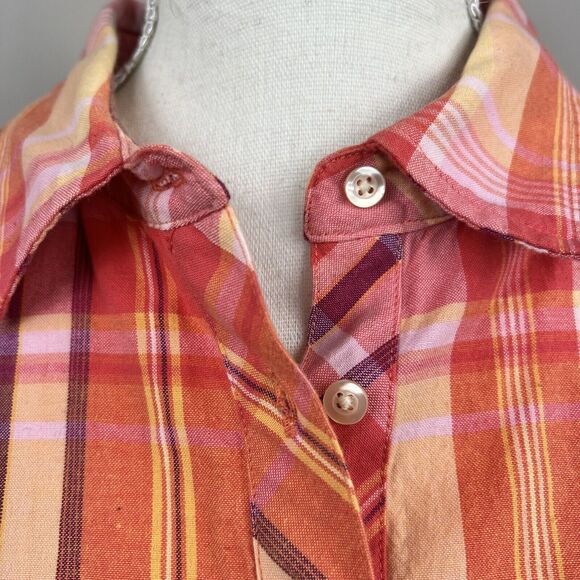 Talbots Sleeveless Plaid Shirt Dress Size 6 Pink Orange - Picture 3 of 12